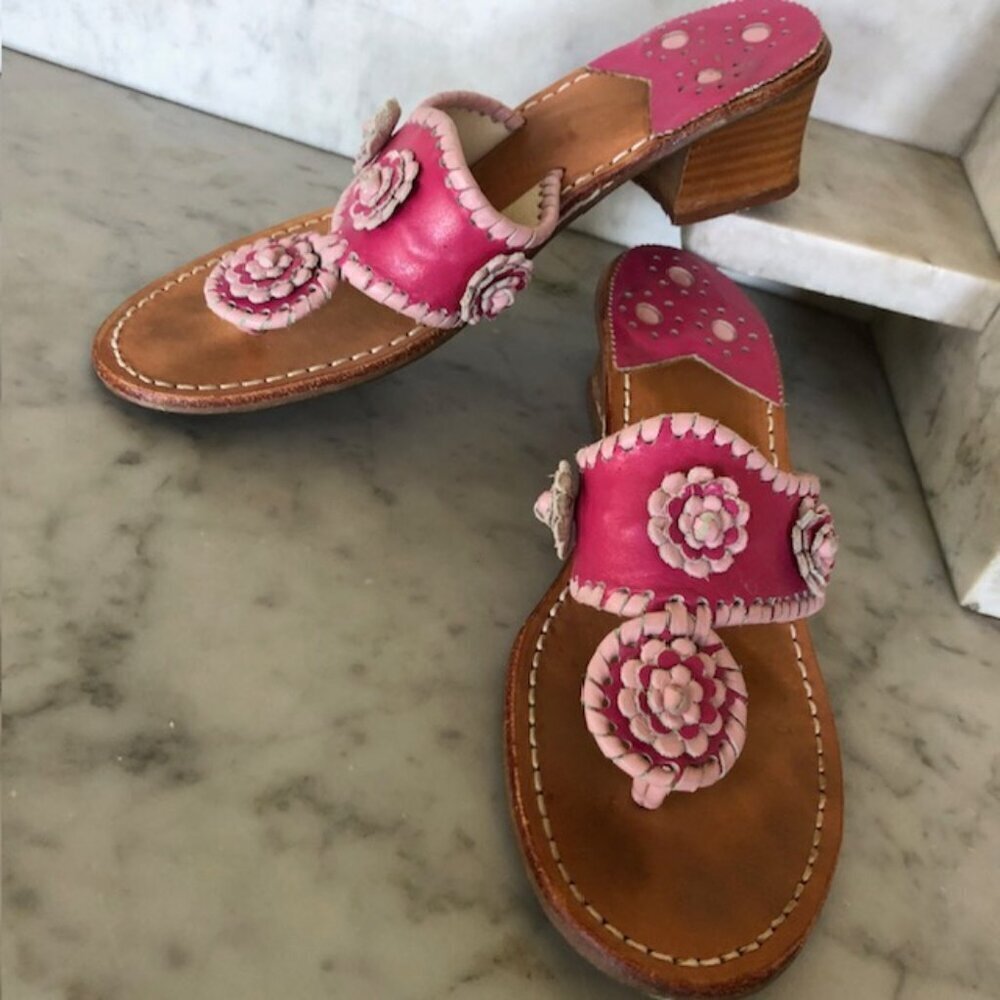 Jack Rogers Pink Floral Leather Heeled Sandals